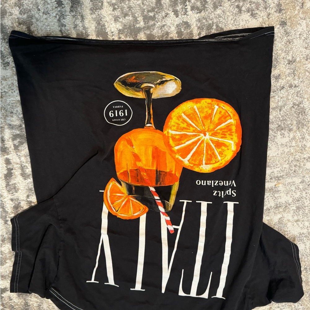 Black Graphic T-Shirt with Orange Print